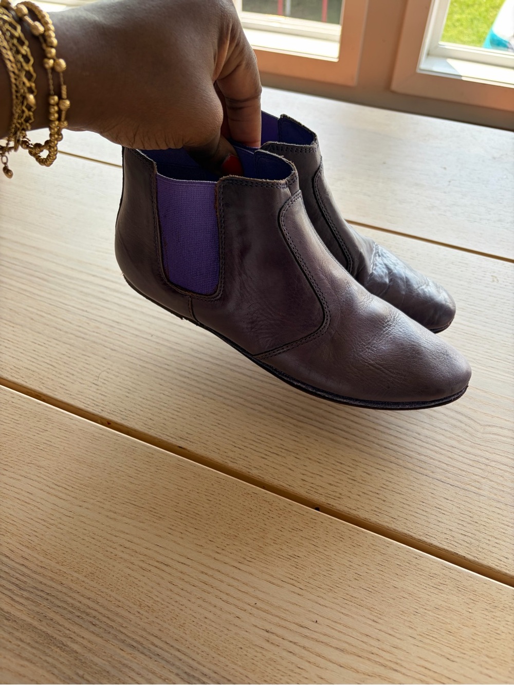 Liebeskind Purple Leather Chelsea Booties with Elastic Panels